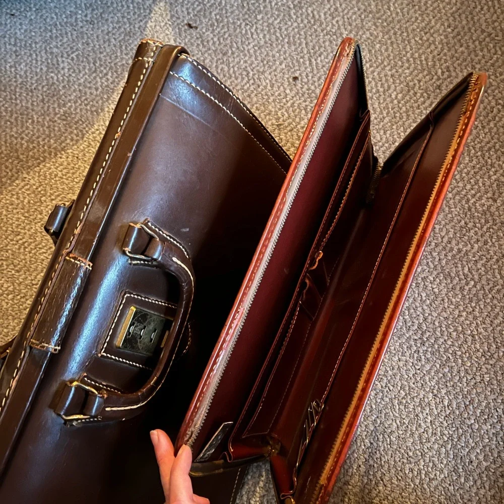 Brown Leather Briefcase with Top Handle